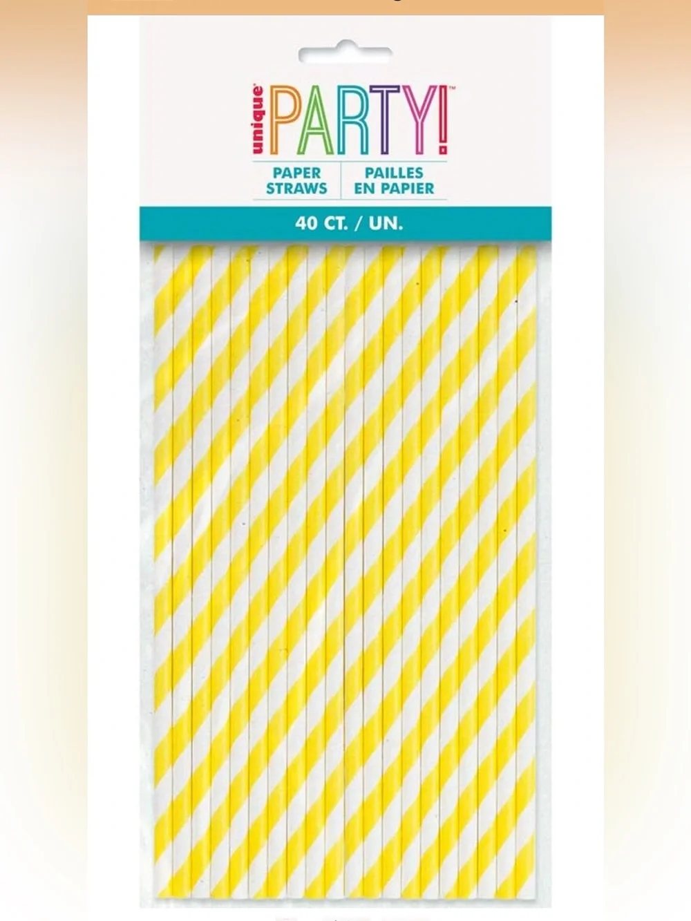 Yellow & White Paper Straws - 40 Count